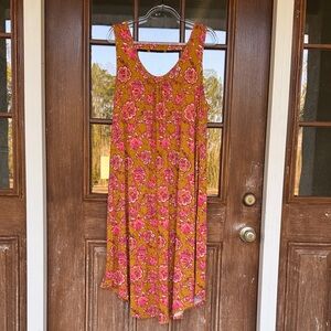 Sleeveless Floral Swing Mini Dress in Mustard and Pink
